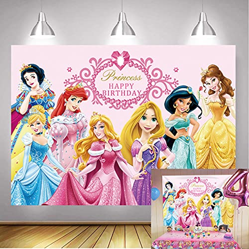 Fondo de fiesta de cumpleaños con temática de princesa de Disney, color rosa para fiesta de primer cumpleaños