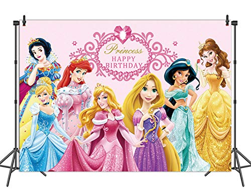 Fondo de fiesta de cumpleaños con temática de princesa de Disney, color rosa para fiesta de primer cumpleaños