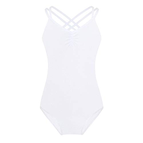 FONLAM Maillot de Ballet Danza para Niña Traje Leotardo Maillot Tradicional Gimnasia Actuación Fiesta Niña (3-4 Años, Blanco)