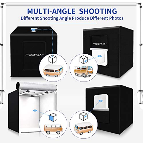 FOSITAN Caja de Fotografía 90*90cm/35"Caja de Luz Estudio fotográfico portátil, 126 LED Luz de Día 15000LM Foto Estudio con 2 tiras de LED, 4 fondos (blanco, negro, naranja, azul), bolsa de transporte