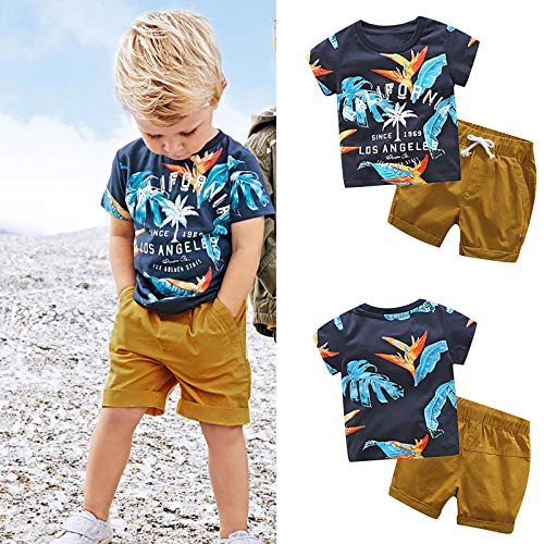 Fossen Ropa Niño Bebe 1-6 años Verano Conjuntos Dibujos Animados de cocodrilo Animal Camiseta Manga Corta y Pantalones Cortos de Cuadros (4 años, Azul)