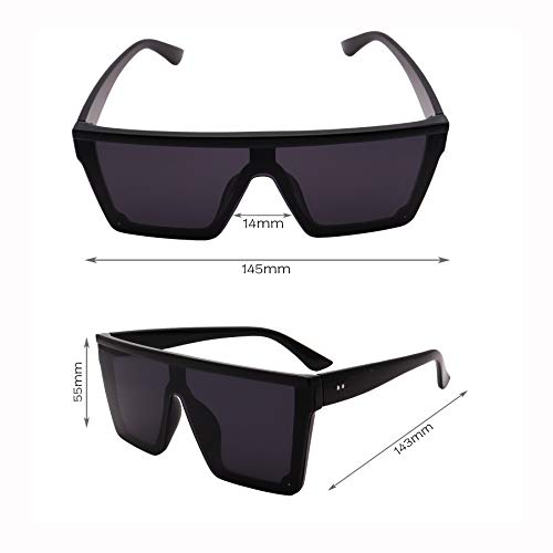 FOURCHEN Gafas de sol cuadradas de gran tamaño para mujeres y hombres de moda con marco grande, Completamente negro.,