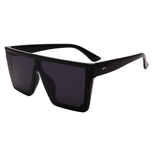 FOURCHEN Gafas de sol cuadradas de gran tamaño para mujeres y hombres de moda con marco grande, Completamente negro.,