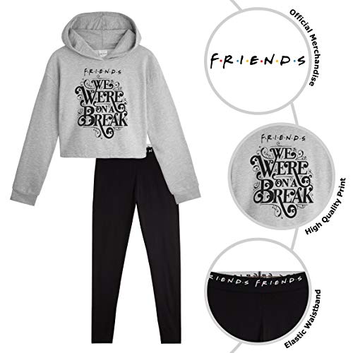 FRIENDS Sudadera Mujer Corta y Leggins, Chandal Mujer de Algodon, Ropa Deportiva Mujer, Merchandising Oficial Regalos Mujer y Adolescente Talla S-XL (M, Negro/Gris)