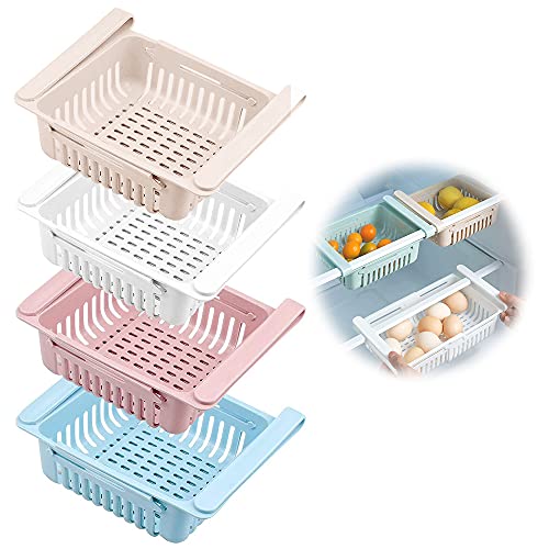 Frigoríficos Organizadores de Cajones, Wuudi Caja de Almacenamiento retráctil para Refrigerador Ordenado Estante (4 Pack)