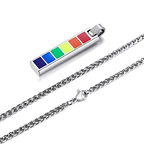 FTZDIXC Collar de Hombre Colgante Cadena de Mujer Elegante Rainbow Vertical Bar Colgante Collares para Hombres Mujeres Hombre Unisex Joyería 24"Cadena de Trigo Regalo para él o Ella