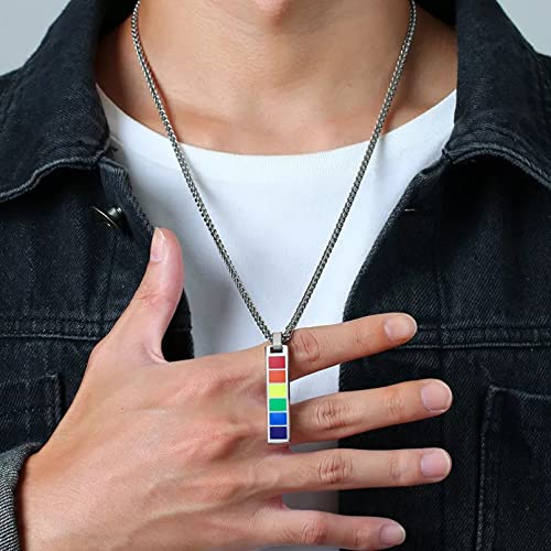 FTZDIXC Collar de Hombre Colgante Cadena de Mujer Elegante Rainbow Vertical Bar Colgante Collares para Hombres Mujeres Hombre Unisex Joyería 24"Cadena de Trigo Regalo para él o Ella