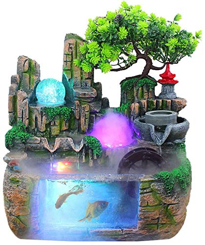 Fuente para habitación con efecto de atomización y cambio de color, iluminación LED, peces dorados, cascada de agua, resina, decorativa, meditación zen