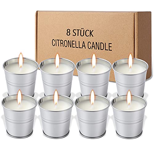 FUMUM Velas de Citronela 100% Cera de Soja Natural- Se Quema por Completo- El olor Dura Mucho- Aromática de Citronela Perfumada Velas para Exterior Interior [20H Quemadura * 8 Piezas]