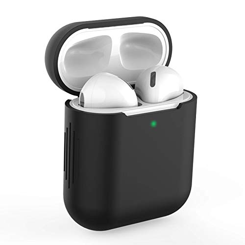 Funda AirPods Silicona Compatible con AirPods 2 & 1, KOKOKA Fundas Protectora de Silicona para AirPods LED Frontal Visible, Funciona con Carga inalámbrica, Negro