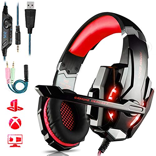 FUNINGEEK Auriculares Gaming PS4,Cascos Gaming de Mac Estéreo con Micrófono Cascos Gaming 3.5mm Jack con Luz LED Bass Surround y Cancelación de Ruido Auriculares Compatible con PC/Xbox One/Switch