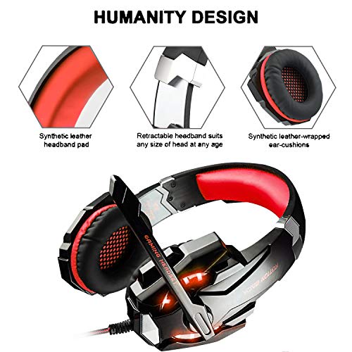 FUNINGEEK Auriculares Gaming PS4,Cascos Gaming de Mac Estéreo con Micrófono Cascos Gaming 3.5mm Jack con Luz LED Bass Surround y Cancelación de Ruido Auriculares Compatible con PC/Xbox One/Switch