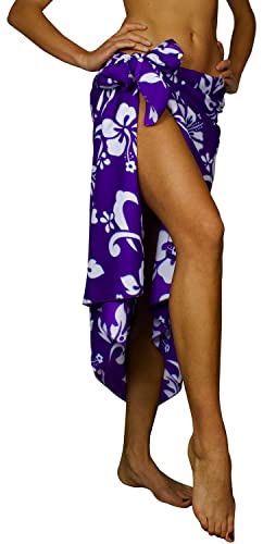 Funky Pareo Sarong Camisola Encubrimiento Hawaiano, Hibiscus, Morado, Grande