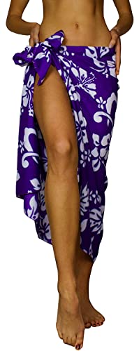 Funky Pareo Sarong Camisola Encubrimiento Hawaiano, Hibiscus, Morado, Grande