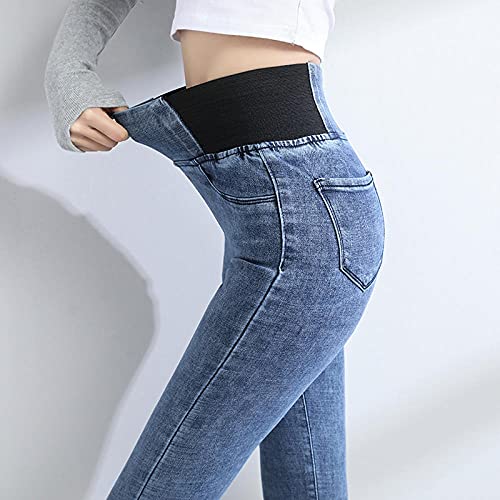 FWJSDPZ Cintura Elástica Y Abdomen Jeans Mujeres De Manantial Y De Verano De La Mujer De La Cintura Alta De La Cintura De La Cintura De La Cintura Delgado Aplastados Pantalones