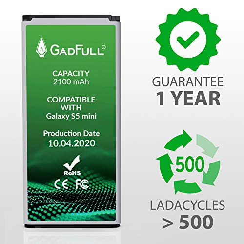 GadFull Batería de reemplazo para Samsung Galaxy S5 Mini | 2020 Fecha de producción | Corresponde al Original EB-BG800BBE | Compatible con SM-G800F | Duos SM-G800H batería de Repuesto