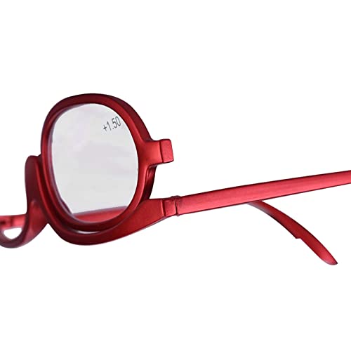 Gafas de maquillaje con aumento de ojos, gafas de maquillaje giratorias para mujer, herramienta esencial de maquillaje(rojo 2)