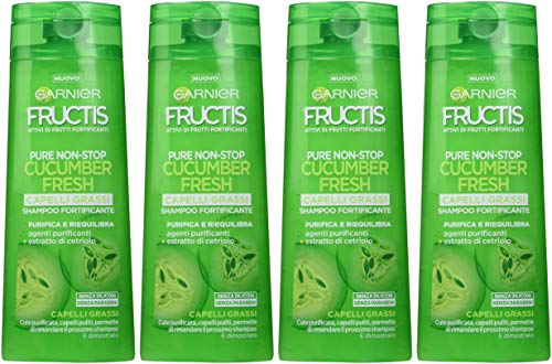 Garnier Fructis – Champú fortificante para cabellos grasos – Purifica y equilibra el cuero cabelludo – 250 ml – [paquete de 4]