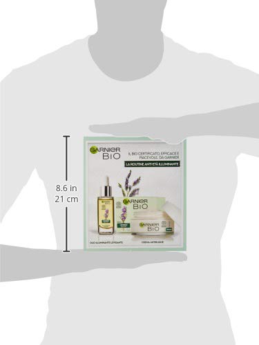 Garnier Idea regalo para mujer, caja Garnier Bio antiedad a la lavanda, con crema antiarrugas y aceite facial iluminador