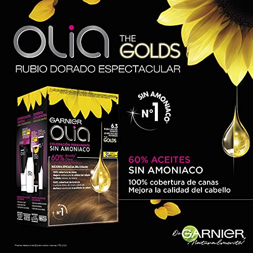 Garnier Olia - Pack de 3 coloración permanente sin amoniaco para un olor agradable con aceites florales de origen natural, color tono 6.3 rubio oscuro