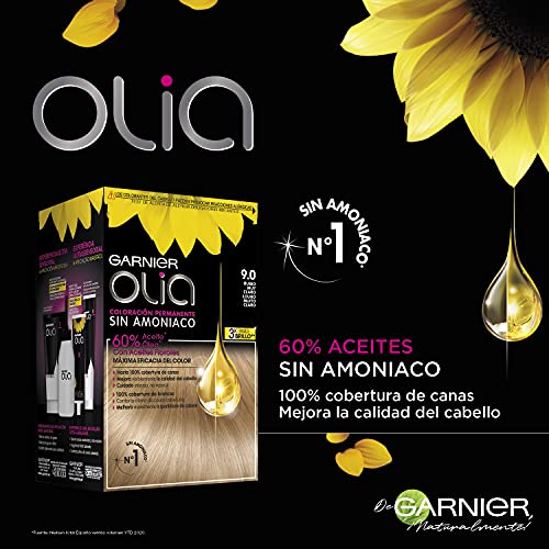 Garnier Olia - Pack de 3 coloración permanente sin amoniaco para un olor agradable con aceites florales de origen natural, color tono 9.0 rubio muy claro