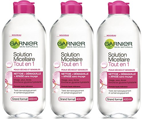 Garnier Skin Active solución micelar todo en 1 pieles secas y sensibles gran formato 400 ml – juego de 3