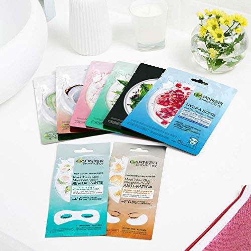 Garnier Skin Active Tissu Mask, Pack de Mascarillas Ácido Hialurónico, Efectos Diferentes: Energizante, Calmante, Matificante, Detox, Iluminadora, Reparadora, Antifatiga y Revitalizante, 40 Unidades