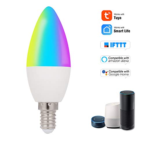 Gecheer Bombilla LED Inteligente WiFi, Bombilla de Vela RGB + W + C, Dimmable Light Phone APP SmartLife / Tuya Remote Control, Compatible con Alexa Google Home Tmall Elf para Control de Voz