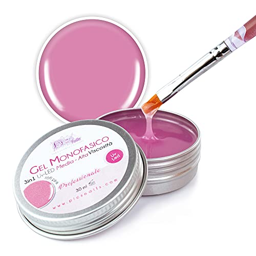 Gel Constructor Profesional UV-LED 3 en 1 Rosa Claro Monofásico - 30 ml VISCOSIDAD MEDIA-alta Autonivelante para extensión de uñas, ultrarresistente para extensión de uñas