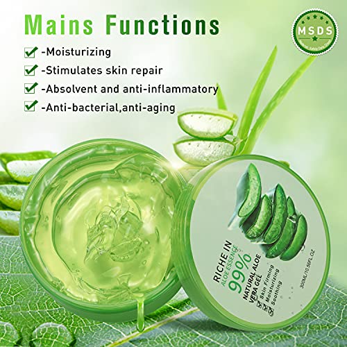 Gel de aloe vera orgánico de 300ML - crema hidratante natural , crema hidratante para el vello corporal, cuidado de las quemaduras solares, cicatrices reparadoras, calmantes y antiinflamatorias