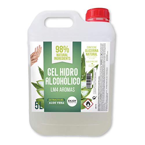 Gel hidroalcohólico de 5000 ml con EXTRACTO NATURAL DE ALOEVERA y con 70% alcohol y con glicerina NATURAL para el cuidado de la piel. 98% ingredientes Naturales. NUEVOS AROMAS