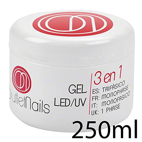 Gel Trifasico UV/LED 250ml para Uñas de OUTLET NAILS, transparente, Viscosidad media, Monophase Gel UV/LED/Monofasico