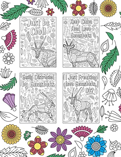 Gemsbok Coloring Book: Coloring Books for Adults, Gifts for Gemsbok Lover, Floral Mandala Coloring Pages, South African Animal Coloring Book