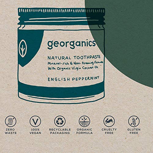 Georganics - Pasta de Dientes Blanqueadora Orgánica Rica en Minerales - Fórmula No Espumosa con Aceite de Coco Virgen Orgánico - Vegana y Cruelty Free, sin Flúor et SLS - Menta Inglesa - 60ml