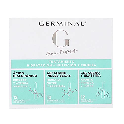 Germinal Acción Profunda 3 en 1 - Tratamiento Hidratación, Nutrición y Firmeza, con Ácido Hialurónico, Colágeno, Elastina, Aceite de Rosa Mosqueta y Vitamina E - 36 ampollas