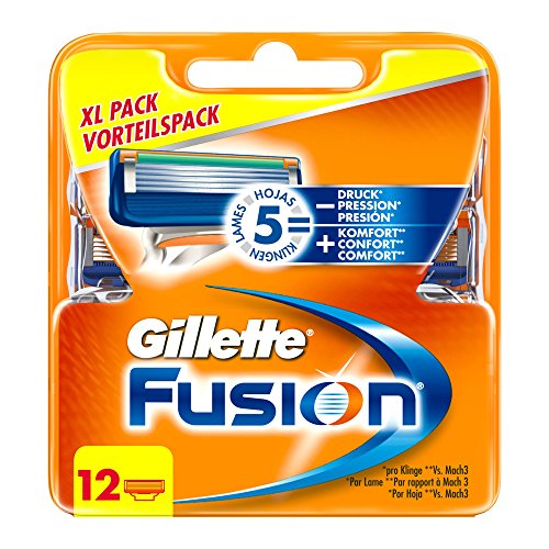 Gillette Fusion - Cuchillas de recambio para maquinilla de afeitar, 12 unidades