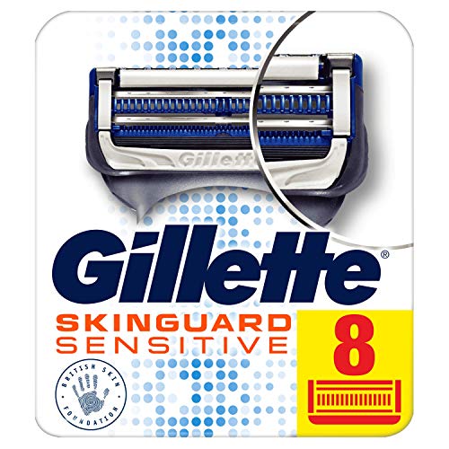 Gillette SkinGuard - Cuchillas de afeitar sensibles para hombre, paquete de 8 recambios de cuchillas de afeitar con recortador de precisión, se adapta a asas de fusión