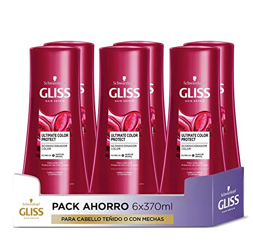 Gliss - Acondicionador para pelo teñido o con mechas - Ultimate Color - 6uds de 370ml (2.220ml) – Gama protectora color