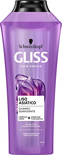 GLISS - Champú Liso Asiático, 370 ml, para cabello rebelde o difícil de alisar, Gama alisado fácil