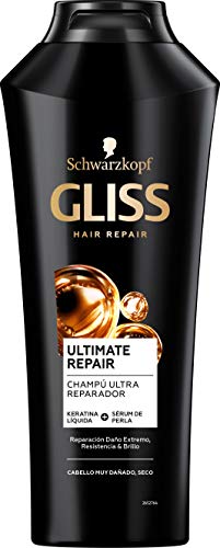 Gliss - Champú para pelo muy dañado con Keratina Líquida - Ultimate Repair - 6uds de 370ml (2.220ml) – Gama ultra reparación
