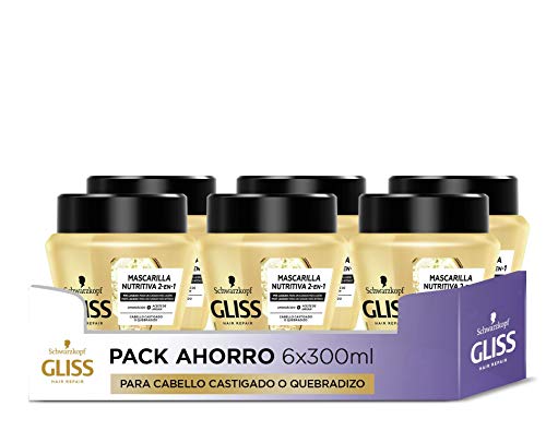 Gliss - Mascarilla para pelo castigado o quebradizo - Ultimate Oil Elixir – 6uds 300ml (1.800ml) – Gama Nutrición