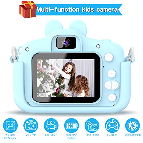 Gofunly Cámara de Fotos Digitales para Niños, 2.0" HD 1080P 20MP Camara de Fotos para Niños, Tarjeta de Memoria de 32GB Selfie Video Cámara Infantil, Regalos Ideales para Niños de 3-12 Años (Azul)