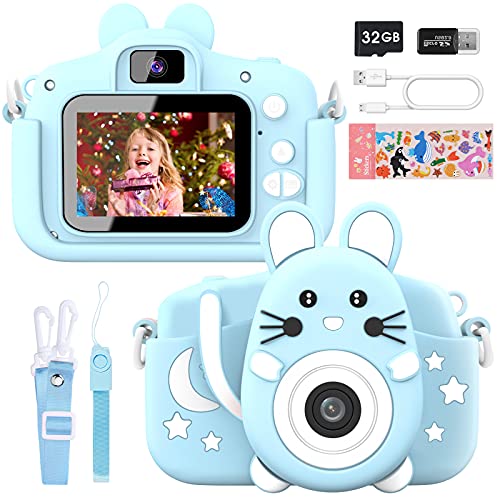 Gofunly Cámara de Fotos Digitales para Niños, 2.0" HD 1080P 20MP Camara de Fotos para Niños, Tarjeta de Memoria de 32GB Selfie Video Cámara Infantil, Regalos Ideales para Niños de 3-12 Años (Azul)