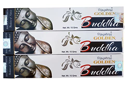 Golden Buddha Vijayshree, Lote Incienso Aromático x 3 Masala Agarbathi, Incienso Natural Aromaterapia, Varitas de Incienso, 3 Cajas de 15 grs.