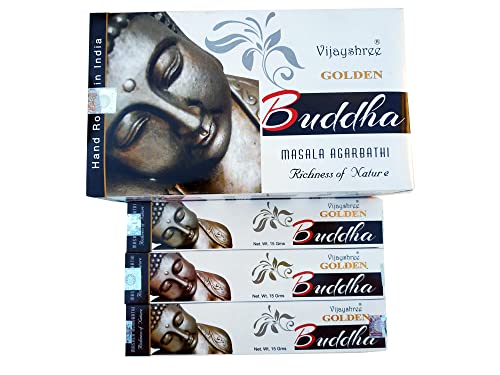 Golden Buddha Vijayshree, Lote Incienso Aromático x 3 Masala Agarbathi, Incienso Natural Aromaterapia, Varitas de Incienso, 3 Cajas de 15 grs.