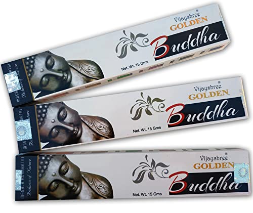 Golden Buddha Vijayshree, Lote Incienso Aromático x 3 Masala Agarbathi, Incienso Natural Aromaterapia, Varitas de Incienso, 3 Cajas de 15 grs.