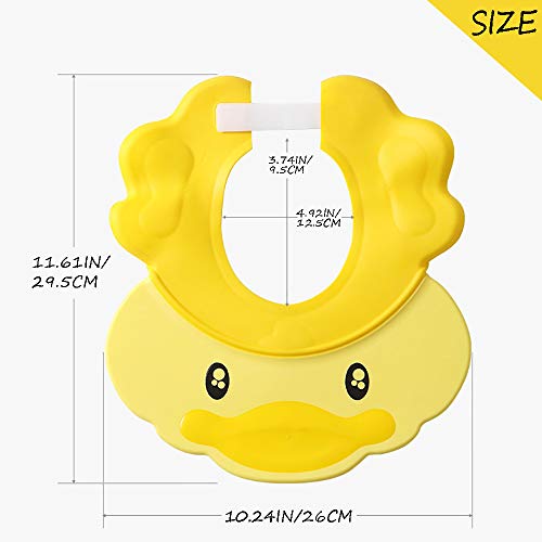 Gorro de ducha para niños, champú para lavado de pelo, protector para ojos, visera ajustable para baño de bebé, gorro protector de agua de silicona para niños pequeños lindo pato amarillo（azul）