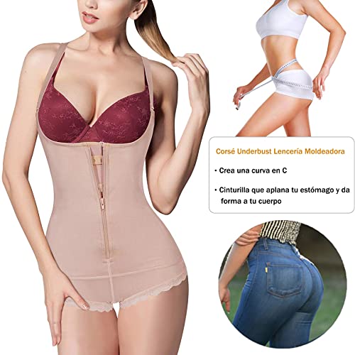 Gotoly Bodies Moldeadores para Mujer Corsé Underbust Lencería Moldeadora Shapewear de Control de Abdomen Bodysuit Posparto (Beige, Medium)