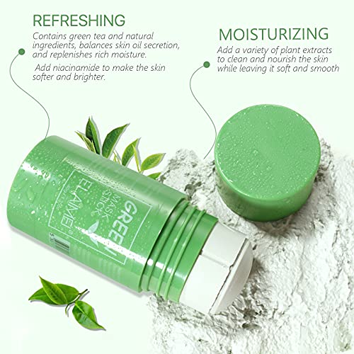 Green Mask Stick, Mascarilla de Limpieza Profunda, Mascarilla en Barra Sólida, Purificante en Barra de Arcilla, Mascarilla de Arcilla Stick, Hidratar Piel, Ajustar el Equilibrio de Agua y Aceite