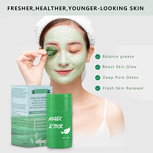 Green Mask Stick Natural, Green Tea Cleansing Mask Purificante, Deep Cleanser Mask Stick Hidratante Controlar el Aceite, Limpieza de Los Poros, Quitar Puntos Negros, Exfoliación Reafirmación